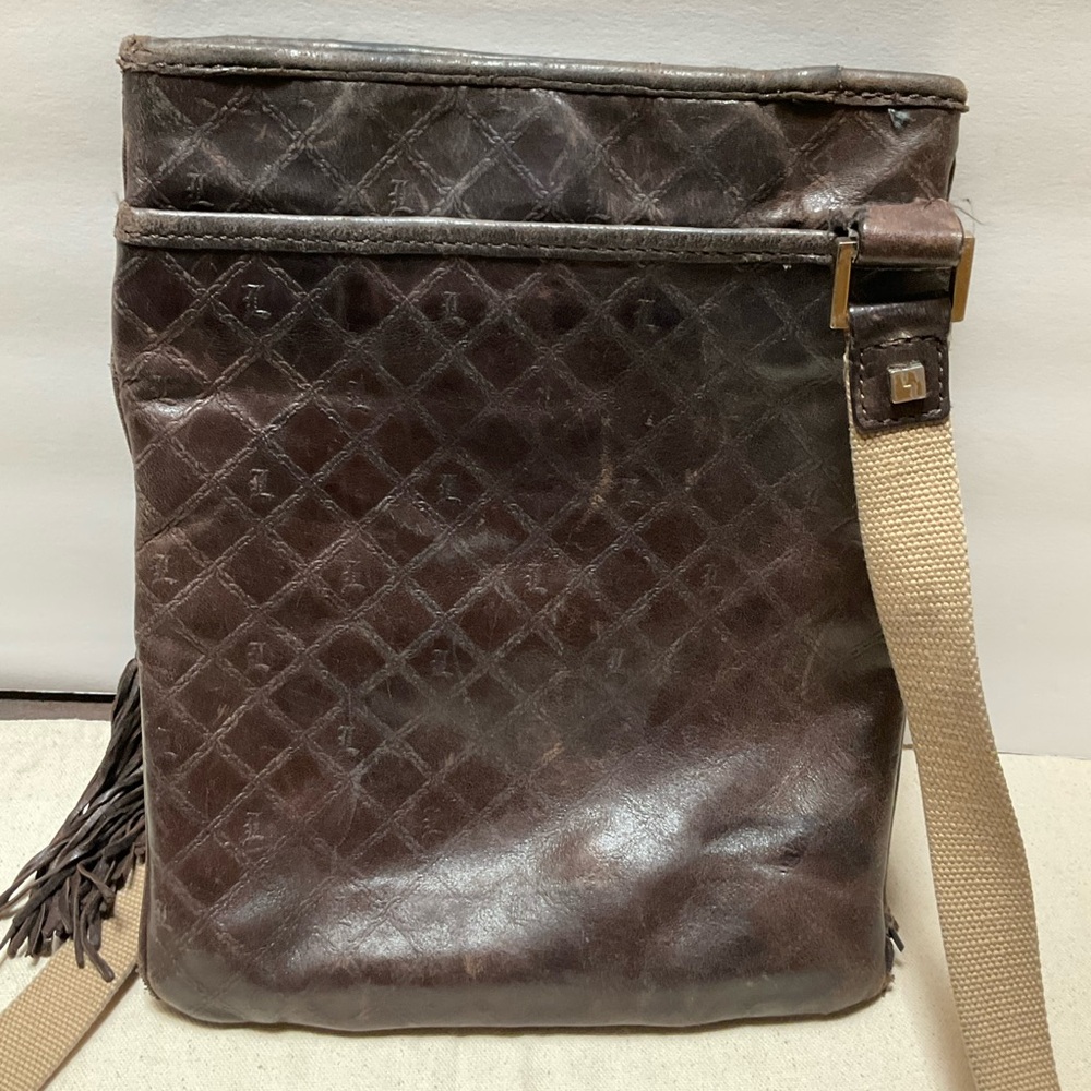 REHAB project L A M B LEATHER CROSSBODY BAG Brown and Pink Leather NEEDS repair - Picture 2 of 15